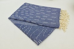 Blue Turkish Towel Organic Cotton Beach Towel Handwoven Peshtemal Throw Blanket
