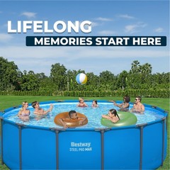 Bestway Steel Pro MAX 15′ x 48″ Round Above Ground Swimming Pool for Backyard