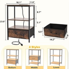 Led Nightstand with Charging Station 2 Drawers Night Stand Black Bedside Table