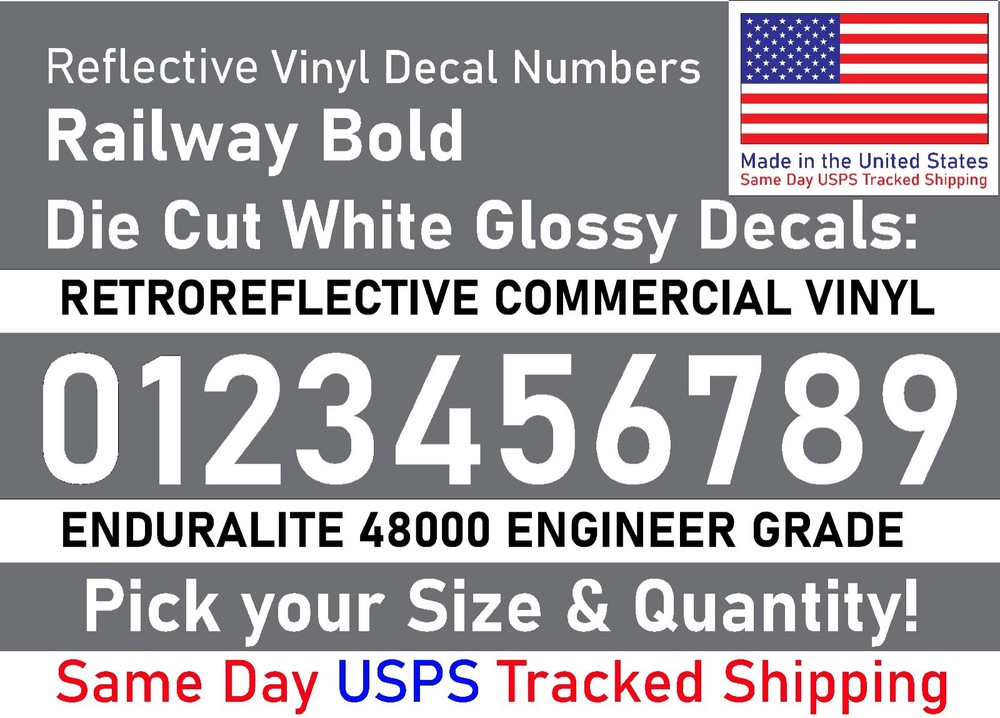 0-10 1″-5″ Your Size Vinyl Reflective Decal Sticker Numbers (White), Made in USA