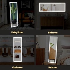LED Full Length Standing Mirror Arched/Rectangle 3 Color Lights. Hang/Lean.
