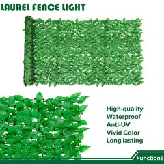 58in Artificial Faux Light Green Laurel Leaf Privacy Hedge with Mesh Backing
