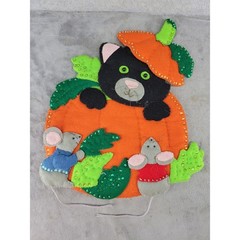 Vintage Handmade Halloween Felt Black Cat Mice Pumpkin Wall Hanging Decor 15.5in