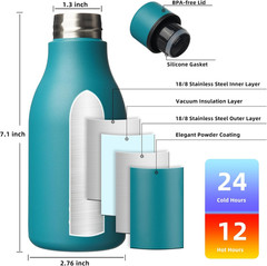 Insulated Water Bottles, 12Oz Stainless Steel Metal Water Bottle with Strap, BPA
