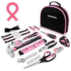 236 Pieces Pink Tool Kit Pink Tool Set Household Tool Kit w/Carrying Round Pouch