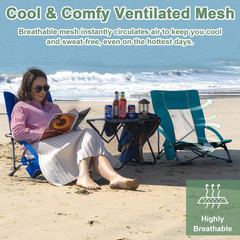 Low Beach Chairs for Adults 2 Pack, Lightweight Folding Sand Chairs with Breatha