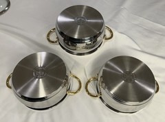 Lot of 3 Command Performance Gold 3 Qt Pots with Lids 18/10 Stainless 3-Ply*NEW*