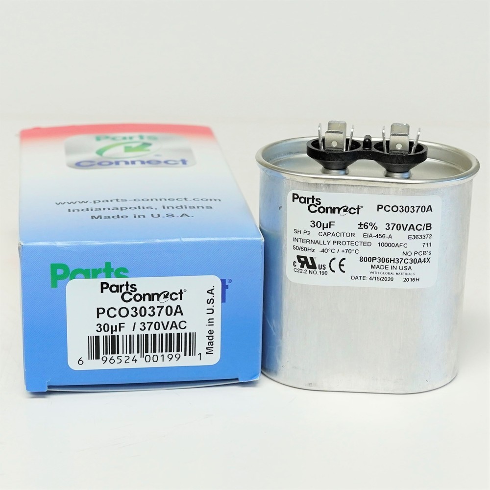 USA Run Capacitor 30 mfd (uf) 370 Volt Oval American Made PartsConnect PCO30370A