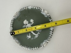 Vintage German Jasperware CUPID Green Wall Hanging/ Decorative Dish 4.25in