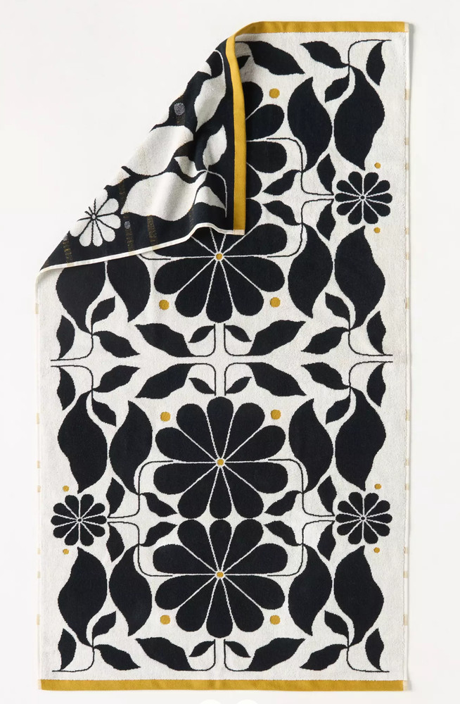 Anthropologie MCKENZIE PARROTT COTTON WOVEN Bath Towel Black and White