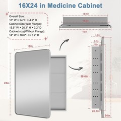 Venlus Medicine Cabinet With Mirror 16 x 24x 4.2 in | MC-1624