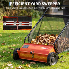 [NEW]Garvee 26-Inch Push Lawn Sweeper, Walk-Behind Leaf & Grass Collector-Orange