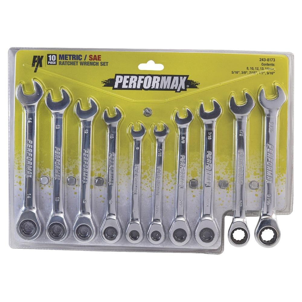 Performax 10 Piece SAE & Metric Ratcheting Combination Wrench Set – 72-Tooth