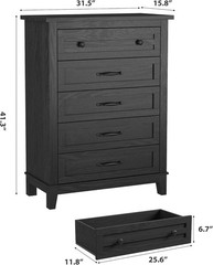 5 Drawer Dresser for Bedroom 41.3″ Wooden Closet Chest Storage Cabinet