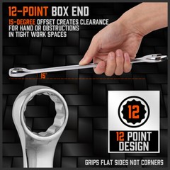 15PC Combination Spanner Wrench Ring Open Ended 8-22mm Metric 12 Point “V” Notch