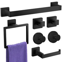 Bathroom Hardware Accessories Set: Bath Towel Bar Set, 7-Pieces Matte Black