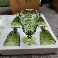 Green Drinking Glasses set of 6 Red Wine Goblets 10 OZ Colored Water Beverage…