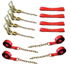 8 Point Roll Back Vehicle Tie Down Kit w/Chain Tails On Both Ends for Tow Truck