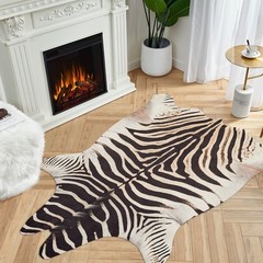 Zebra Print Area Rug Faux Skin Cowhide Animal Design Mat Faux Suede Indoor Floor