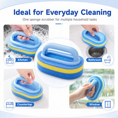 Handled Sponge Scrubber Cleaning Brush Kitchen Dish Pot Pan Bathroom Tub Multi-P