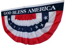 Large Patriotic Bunting Pleated Fan Flag God Bless America, 3 ft x 6 ft
