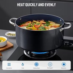6PCS Induction Cookware Set – Non-Stick Ceramic, Dishwasher & Oven Safe (Black)