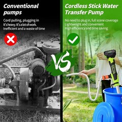 Cordless Stick Water Transfer Pump Silent Brushless w/2 Battery 720GPH 33FT head