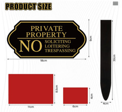 Private Property Sign for Yard, No Soliciting No Loitering No Trespassing Signs