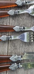 6 Pcs Stainless Steel Made In China Flatware Set Amber Color Bakelite? Acrylic?