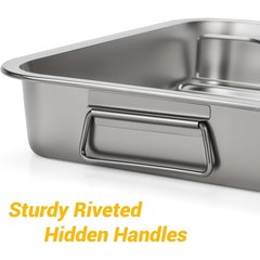 16″ Roasting Pan with Rack & Handle Stainless Steel Turkey Baking Roasting Tray