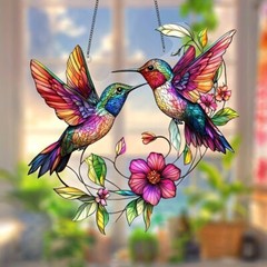 Modern Acrylic Hummingbird Catcher Stained Glass Style Window Hanging Decoration