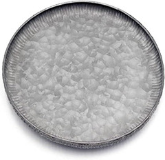 Galvanized Metal Tray Round Decorative Corrugated Edge Small 9.8in Vintage