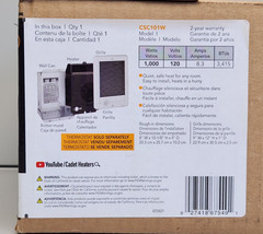 Cadet Com-Pak CSC101W 1000W 120V 3415 BTU Fan Forced Wall Heater White 67549 New