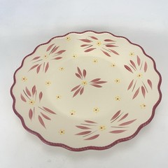 Temptations By Tara Old World 15″ Round Serving Plate White Floral Stoneware