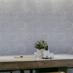 Lace flowers pattern Tan Gray Silver metallic faux fabric textured Wallpaper 3D