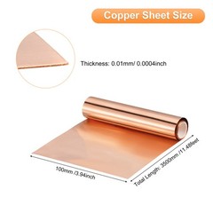 Copper Sheet Roll – 3500mm x 100mm x 0.01mm Pure Strip Flashing Metal Foil Plate