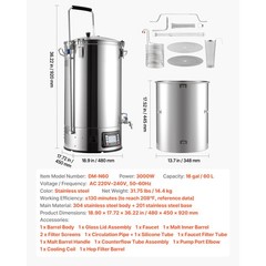 Uimoso Home Beer Brewing System with Circulating Pipe, 16-Gallon Capacity