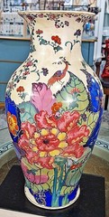 Colorful Chinoiserie Porcelain Vase. Tobacco Leaf Pattern (14.50”H)