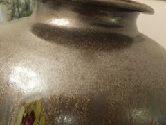 New Pier 1 Imports Large Vase Burgundy Red Green Metallic Bronze Reactive Glaze