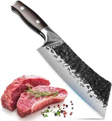 Cleaver Knife Hand Forged Kitchen Knife Hammered High Carbon Steel Chef’s Knife