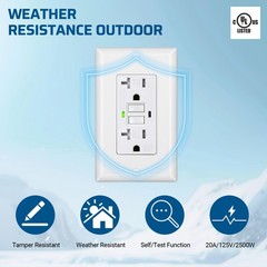 5 Pack GFCI Outlet 20 Amp Outdoor Weatherproof Tamper Resistant Self Test White