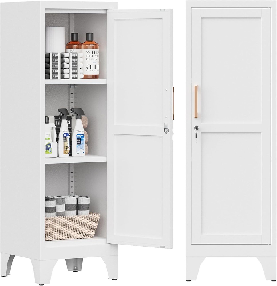 Metal Kitchen Pantry Cabinet, Lock Freestanding Storage Cupboard with Adjustable