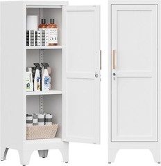 Metal Kitchen Pantry Cabinet, Lock Freestanding Storage Cupboard with Adjustable