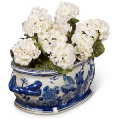 US SELLER – Blue White Flower Birds Chinese Porcelain Footbath Planter