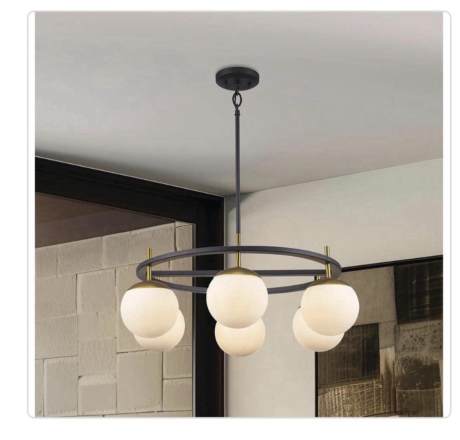 Monteaux Lighting 24.25 in. 6-Light Black and Gold Hanging Pendant Light Fixture