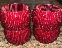 4 Red Beaded Napkin Rings Christmas Valentines New Years Festive Celebration