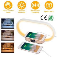 Bedside Lamp w/Wireless Charger Clock USB Charging Port Touch Control Nightstand