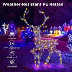 4.6 FT Pre-Lit Christmas Reindeer w/170 Bright LED Lights Zip Ties Ground Stakes
