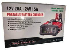 Fully Automatic Battery Charger, 25A 2/8/20/25 Amp 12V/24V LiFePO4 Lead Acid