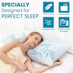 Adjustable Bamboo Bed Pillow, Cool Bamboo Sleeping Pillow, Shredded Memory Foam